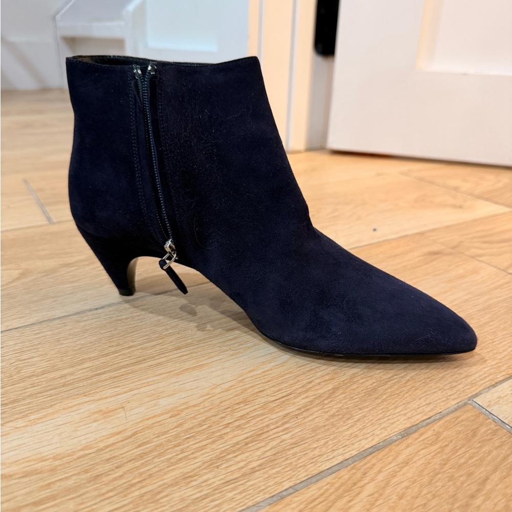 Prada Navy Suede Kitten Heel Ankle Boots - Picture 2 of 8